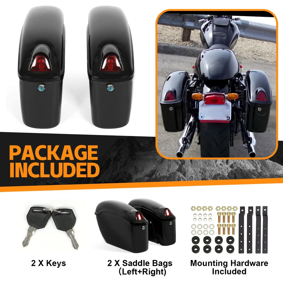 Black Hard Saddle Bags Saddlebags For Harley Softail Dyna Sportster Motorcycle - Image 4 of 4