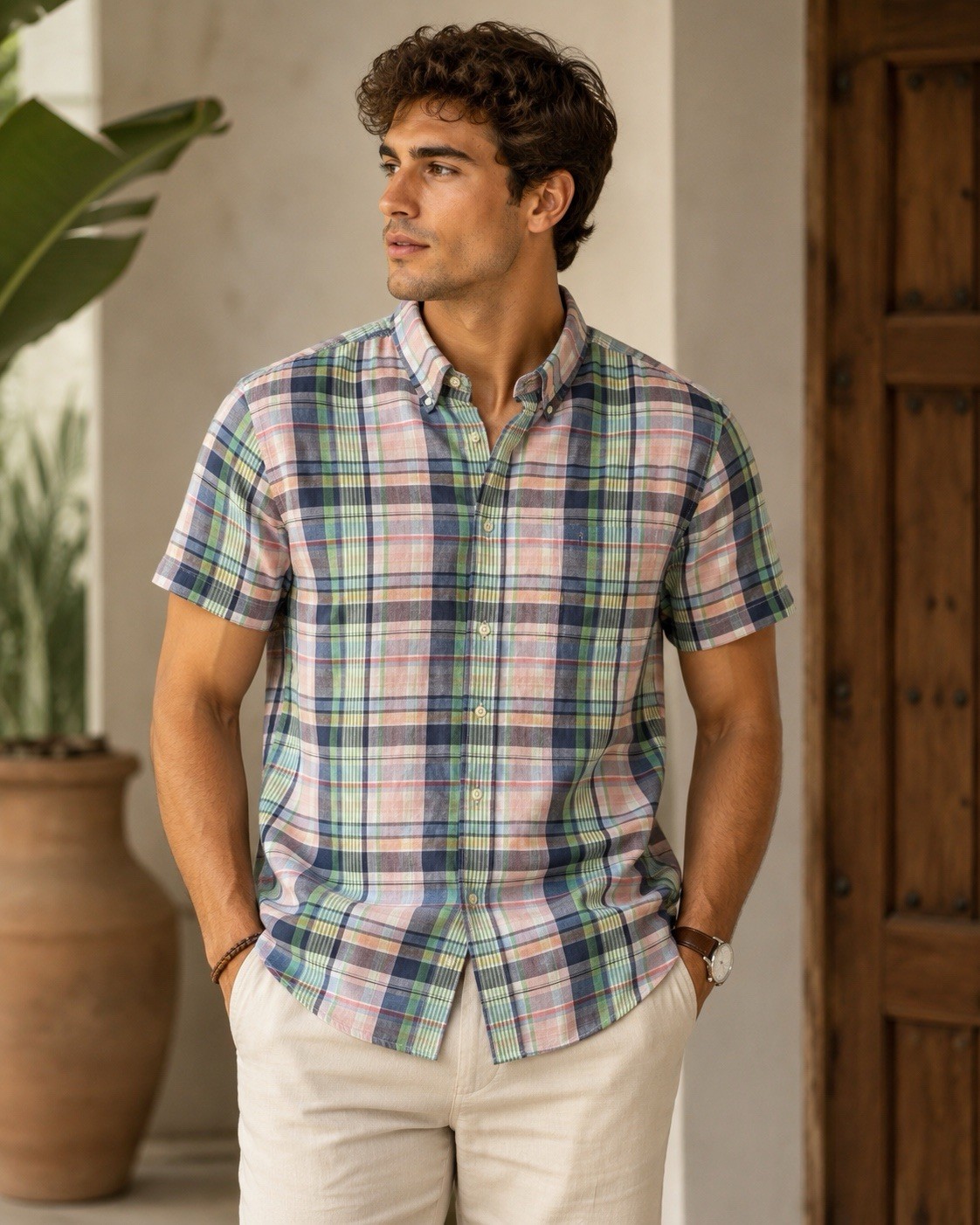 Ralph Lauren Men’s Pink Blue Plaid Button Up Classic Fit Shirt M Easter Preppy