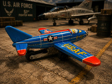 Vintage USAF F-51 Tin Friction Jet Fighter Made in J Aircraft Toy
