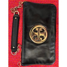 TORY BURCH Reva Black Leather Clutch Convertible Shoulder Bag