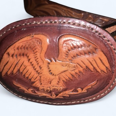 Silver Creek Classic Embossed Leather, Eagle Buckle Detail Western Belt