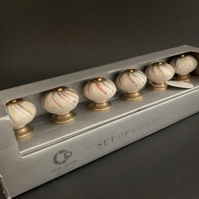 Casa Decor Home Design Drawer Pulls Knobs Cream Pinwheel Brass - Set of 6
