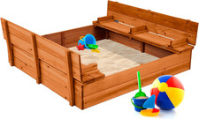 Best Choice Products Large Outdoor Wooden Sand Box for Kids, Sandbox with Cover,