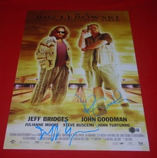 JEFF BRIDGES JOHN GOODMAN Signed 12X18 THE BIG LEBOWSKI MINI POSTER Beckett COA