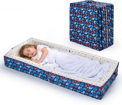 Portable Toddler Travel Bed - Soft Cotton Foam Crib with Washable Cover, Ocean B