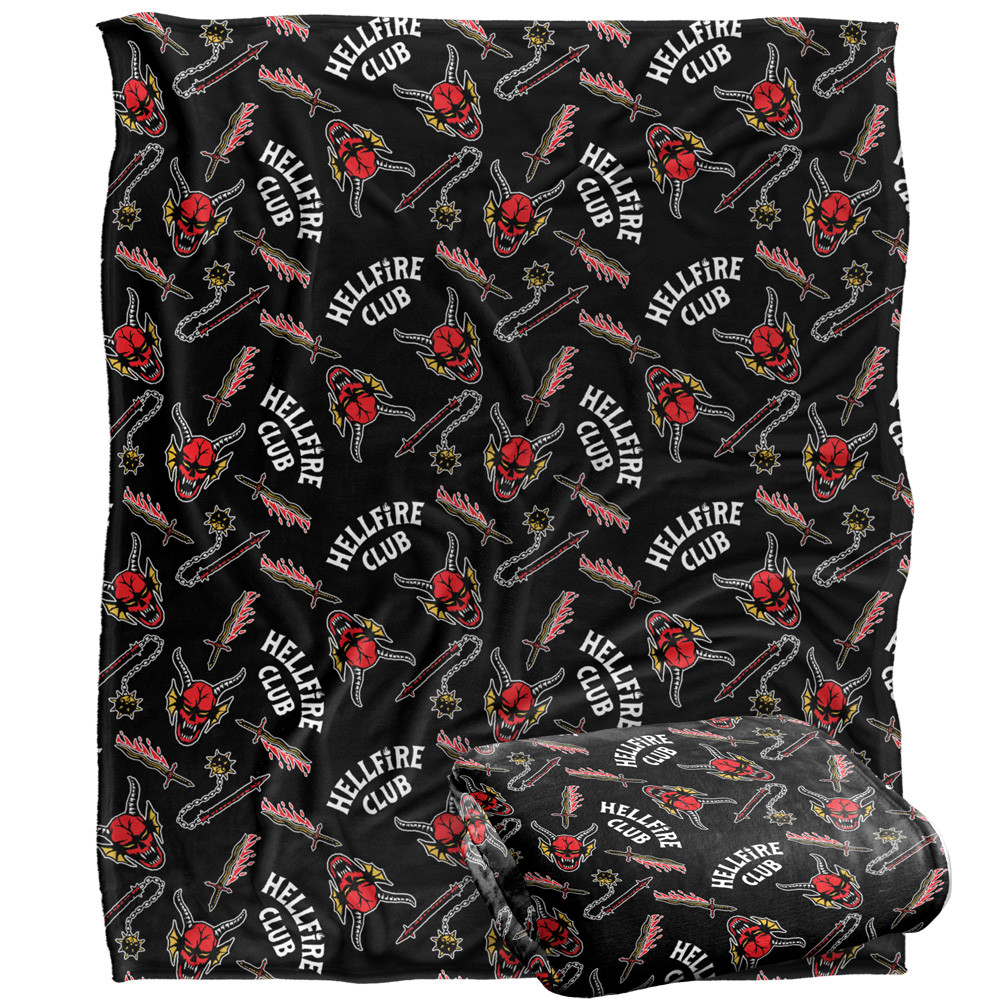 Stranger Things Hellfire Club Pattern Licensed Throw Blanket 152 x