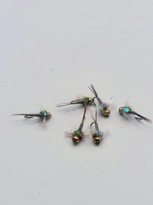 Flashback Pheasant Tail Nymph Trout Flies Gold Bead Euro Nymph #18 Lot of 6