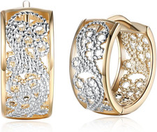 Dainty Two Tone Wide Filigree Hoop Earrings for Womens Fashion Boho Flower Chunk