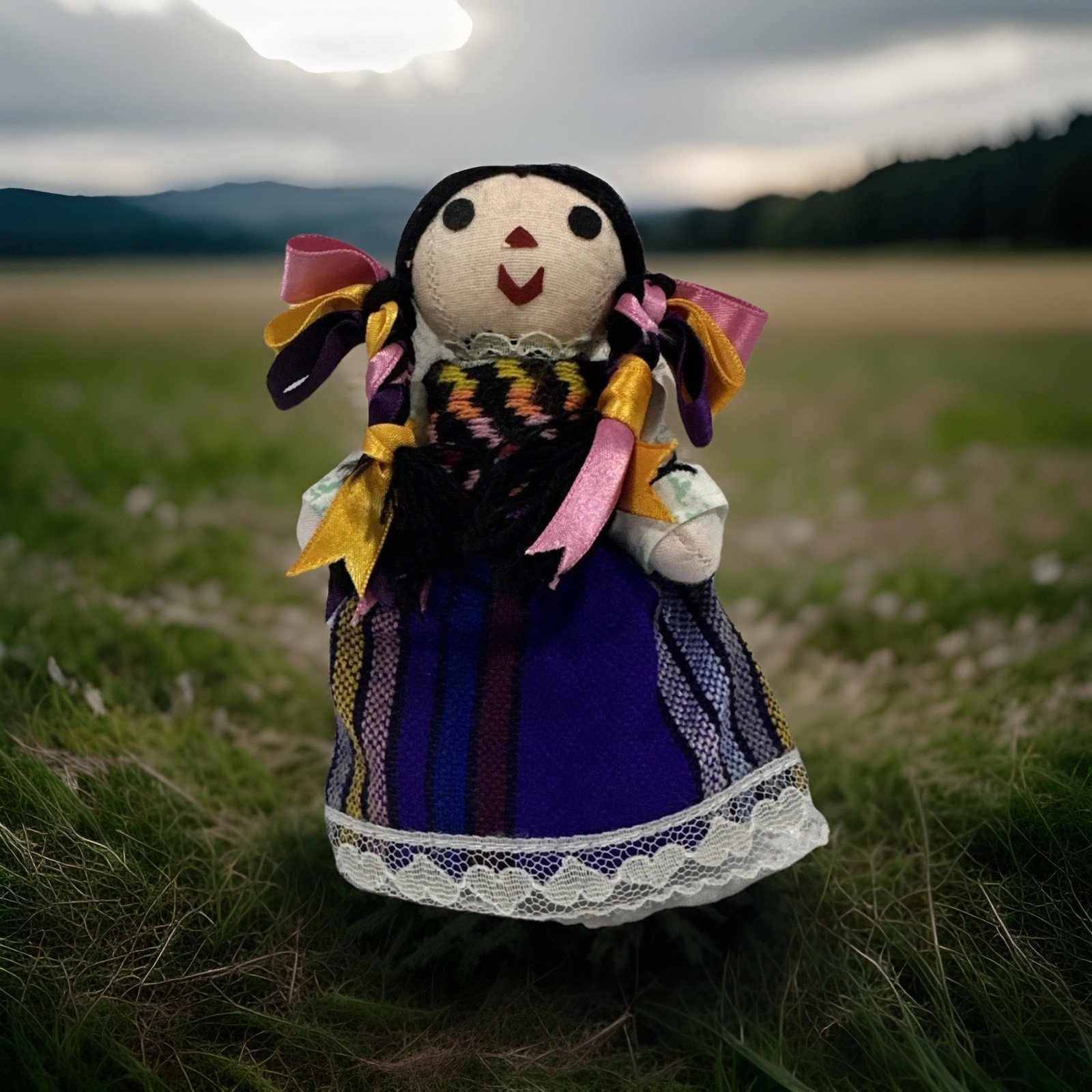 Mexican Handmade Maria Doll Movable Limbs Colorful Ribbons 5