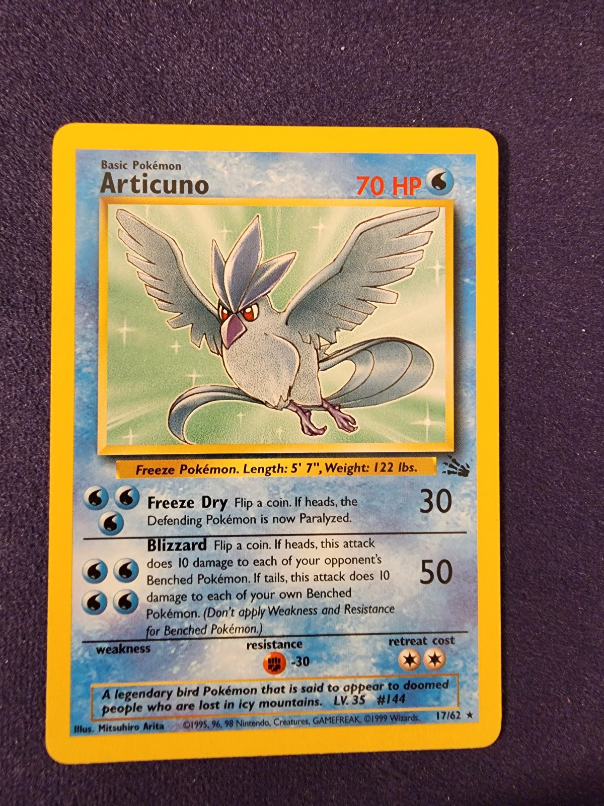 Pokémon Card Articuno Non-Holo Rare Regular Fossil Unlimited 17/62 HP