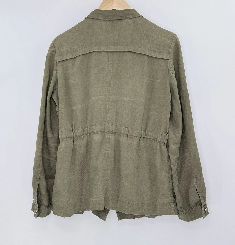 INC International Concepts Green 100% Linen Military Style Jacket Sz M Preppy - Image 2 of 4