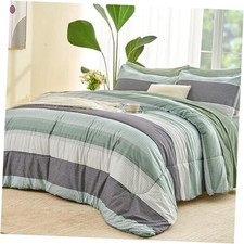 Size Comforter Set Sage Green - 7 Pieces Green Striped Full 01 - Sage Green