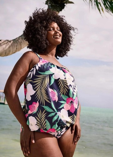 NEW! Lane Bryant No Wire Blouson Tankini Swim Top Tropical Floral SZ 20 - Picture 2 of 12