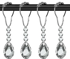 Crystal Diamond Gem Shower Curtain Hooks Rings  12Pack  , Silver Rust Proof Sta...