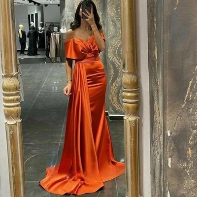 Mermaid Orange Evening Dresses for Women Off The Shoulder Satin Wedding