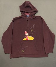 Vintage Disney Winnie The Pooh Fleece Hoodie Womens Large Dark Red Piglet Flaw