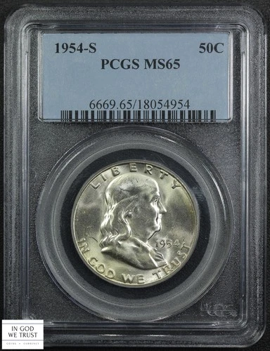 1954 S Franklin Silver Half Dollar 50C PCGS MS 65