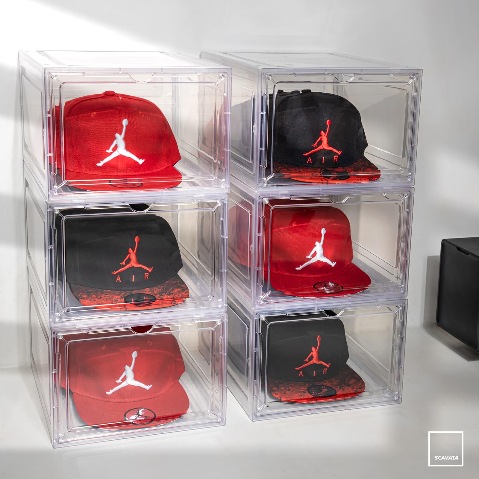 6 Pack Hat Organizer Box Stackable Clear Baseball… - image 7