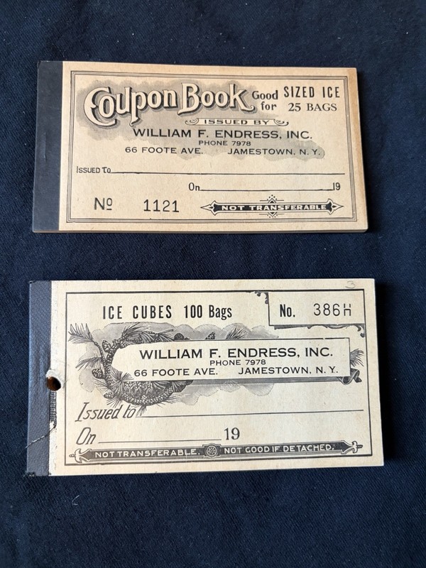 Lot Of  2 1930’s Ice Delivery Coupon Books - William F. Endress - Jamestown NY