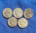 1943 Jefferson Wartime Silver Nickels 5C Lot of 5 P & S Business Strike — photo 1
