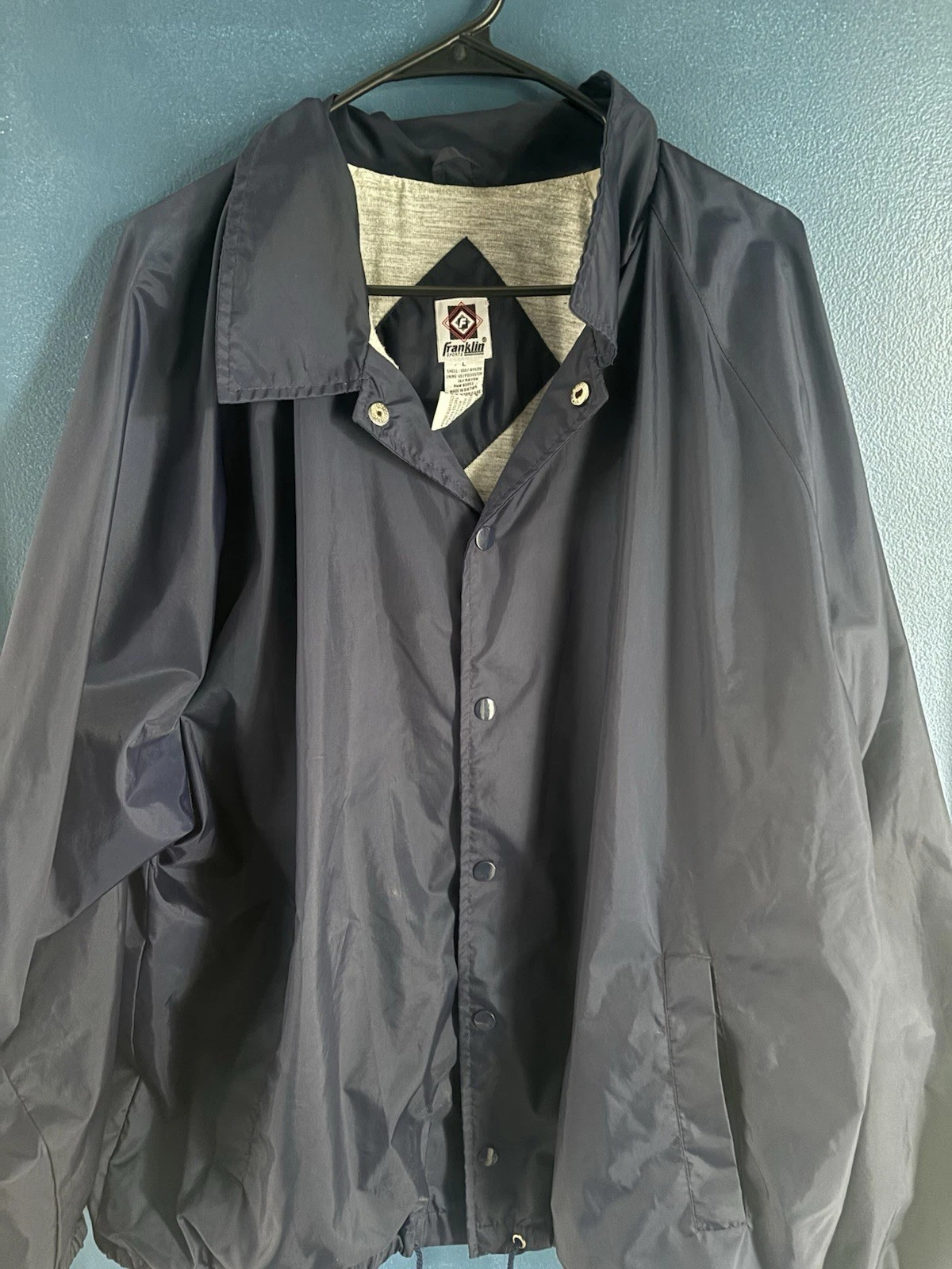 Vintage Franklin Sports Navy Snap Front Windbreaker Jacket Men’s Large USA 90s