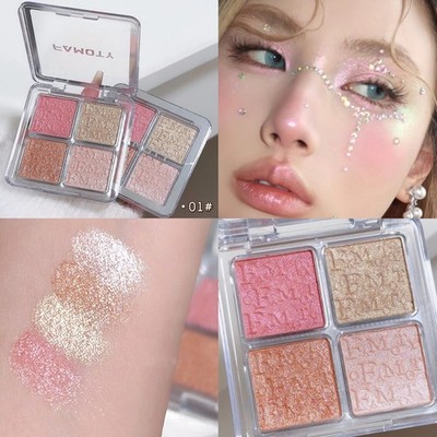 4 Color Face Highlighter Palette Pearly Glitter Shimmer Baked Powder Makeup