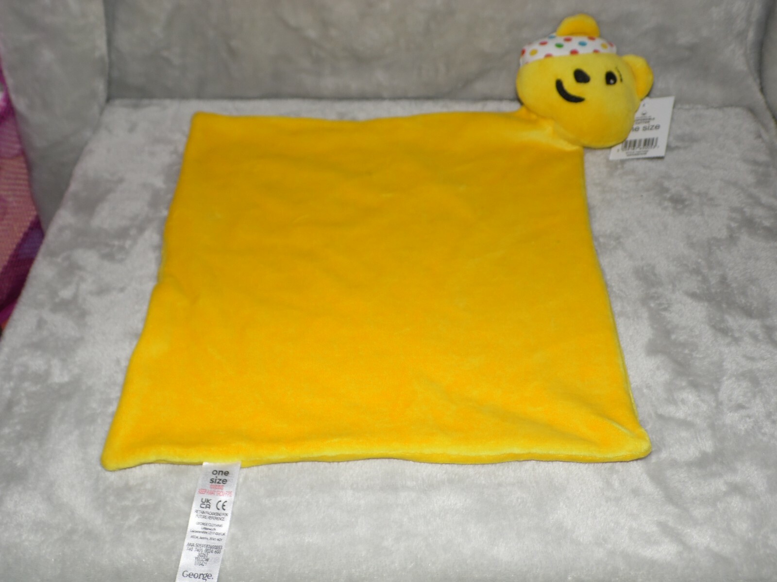Asda Pudsey bear comforter soft toy TWO NEW yellow teddy blankie
