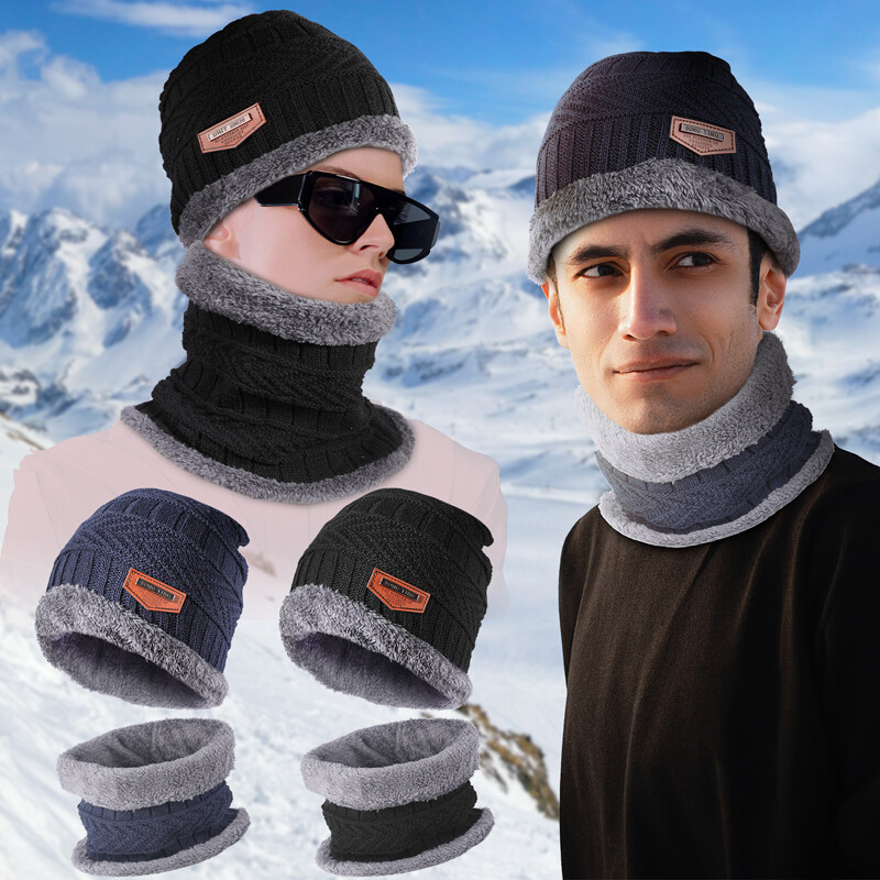 VidFair Winter Beanie, Black 3 in 1 Hat, Gloves & Scarf Set, Knitted Soft Warm Hats, Long Scarf