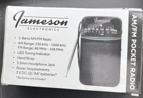 *NEW* Jameson Electronics AM/FM Pocket Portable Battery Operated Black Radio