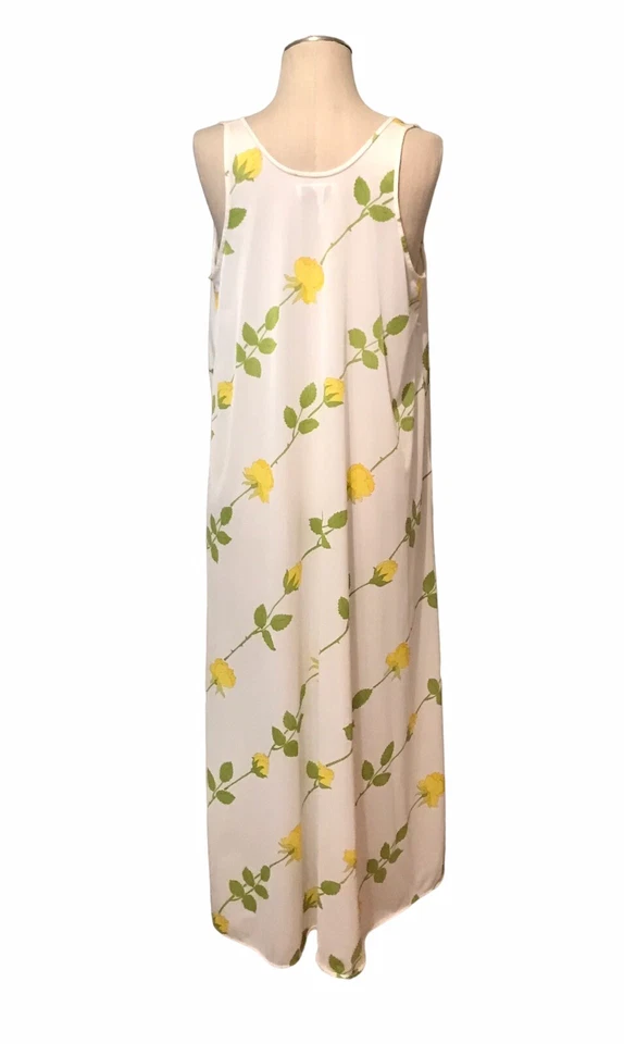 Christian Dior Robe And Gown Set Yellow Roses Vintage Satin No Belt Women’s Sz L - Image 4 of 4