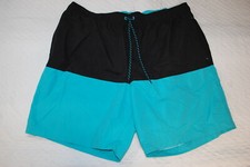 Mens Lined Swim Trunks TURQUOISE  BLACK Color Block POCKETS 8" Inseam XL 40-42