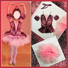 Stage Dance Costume / Halloween Burgundy Ballet Leotard with Pink Tutu / 7-9 yrs