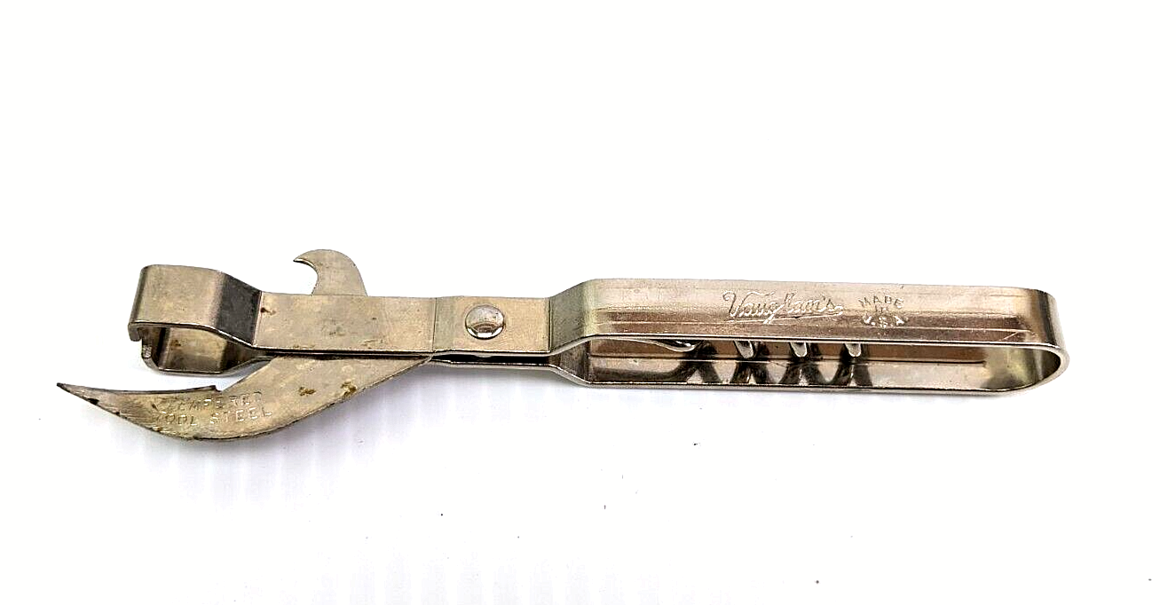 Vintage Vaughn Corkscrew Bottle Can Opener Multi use tool Chrome
