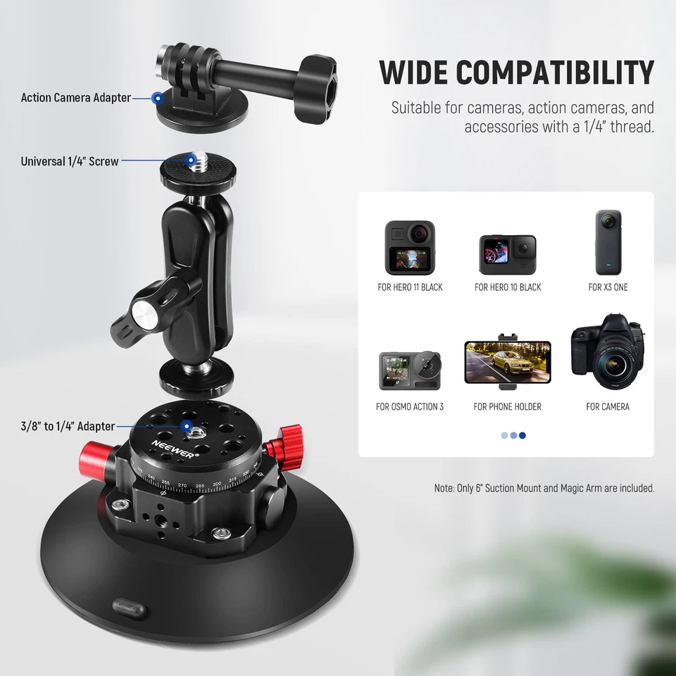 Neewer CA013 6'' Camera Suction Mount with Ball Head Magic Arm， Metal Car Mount - Image 3 of 4