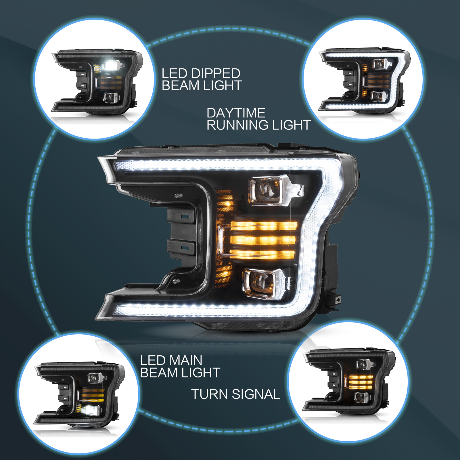 VLAND LED Headlights for Ford 2018-2020 F150 13th Gen, NOT Fit Raptor, Projector