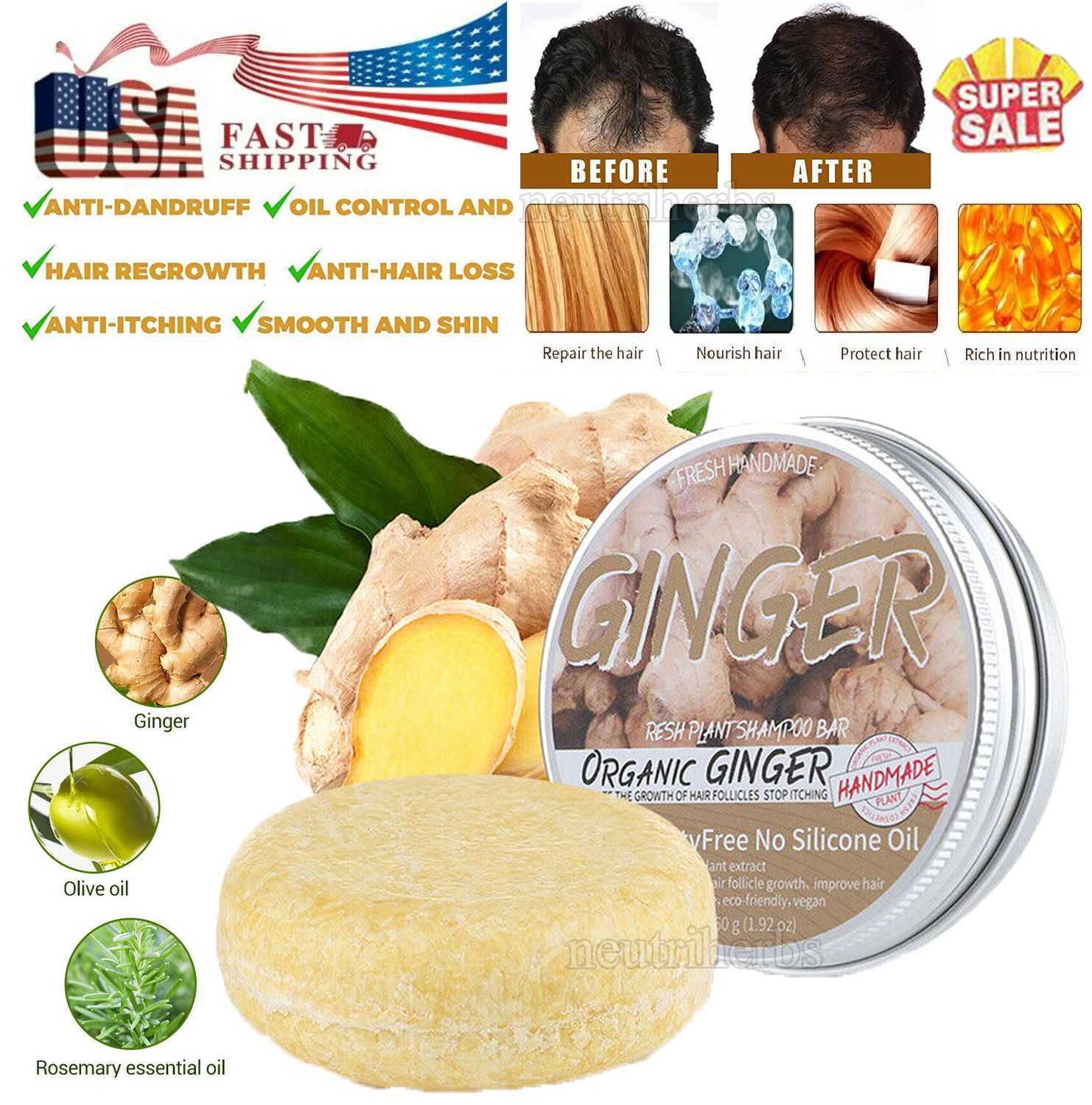 Ginger Hair Regrowth Shampoo Bar Soap, Hair Growth, Anti Loss