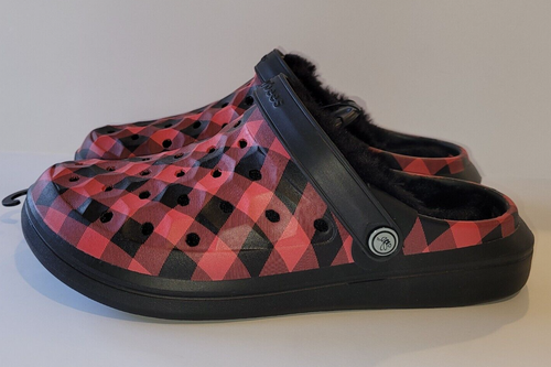 JOYBEES Womens 9 Active Varsity Lined Clog Graphic Buffalo Plaid Red Black Check - Picture 16 of 23