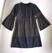 450 NWT ANNA SUI Blue Zig Zag Chambray Dress DARLING Work Play SEASONLESS 0 2