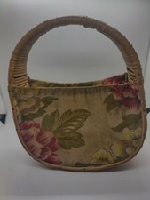 Vintage Wicker Fabric Sewing Handbag Purse Basket