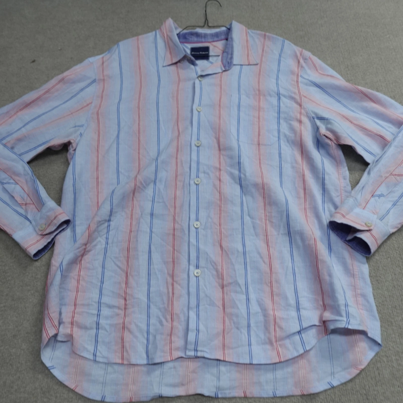 Tommy Bahama Shirt 3XL Blue Striped Long Sleeve Linen Blend
