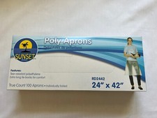 Brand New Sealed Disposable White Poly Aprons 1 Box 100 Count 24" x 42"