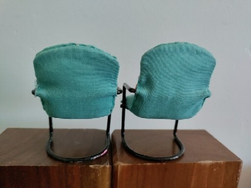 2 Dollhouse Chairs MCM Modern Handcrafted Metal Frame Pillows Turquoise Coral - Picture 6 of 10