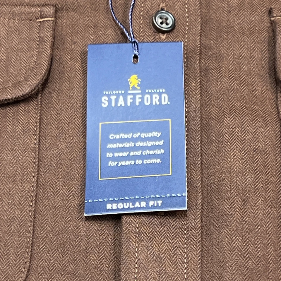 Camisa Stafford Para Hombres S Marrón Con Botones Forrada con Vellón Negocios Informal Cómoda Foto 4 de 4