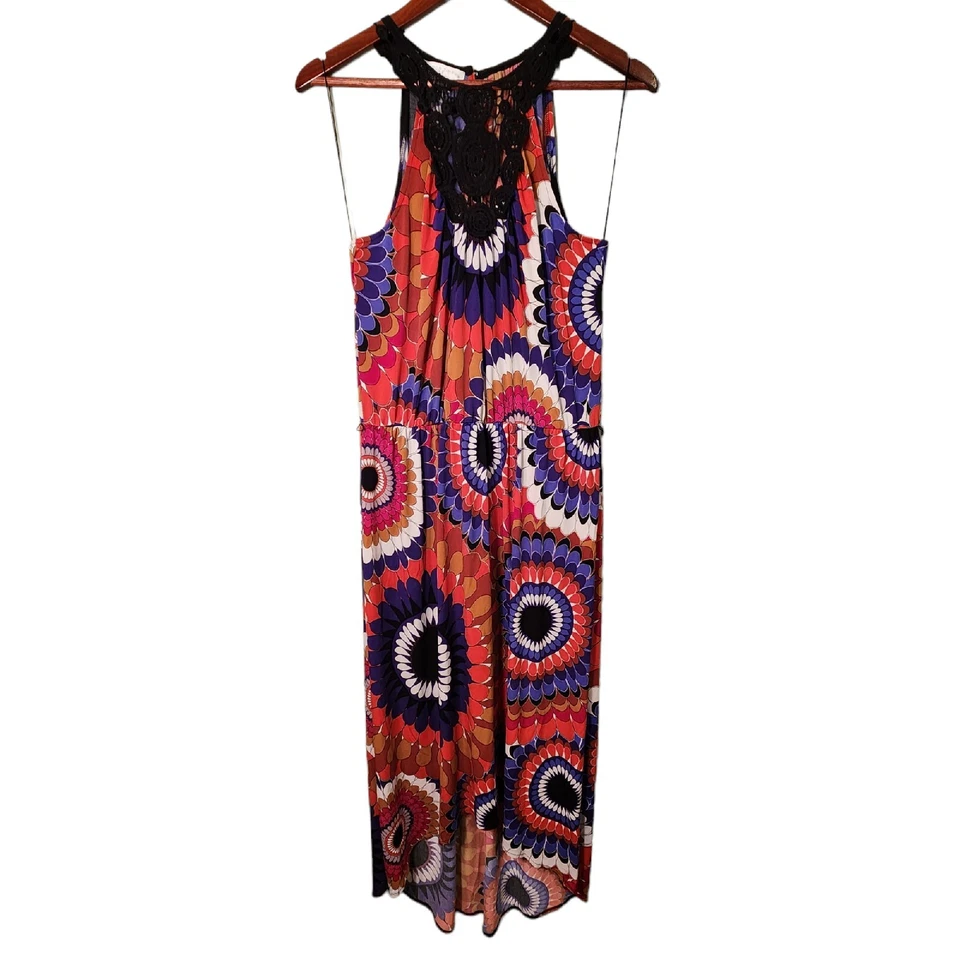 London Times платье женщин 10 макси многоцветный цветочный крючком акцент круизная одежда - Изображение 2 из 4