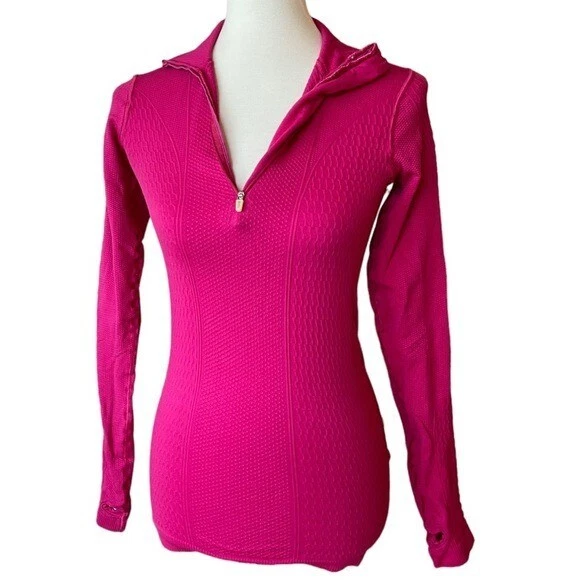 Pullover Lucy Rosa Brillante Cuello Alto 1/4 Cremallera Manga Larga Activo Top Para Mujer XS Foto 2 de 4