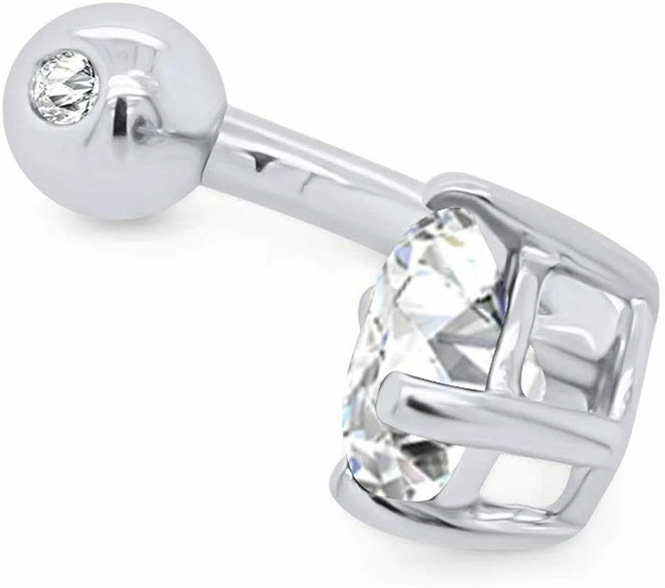Piercing corporal de circonita cúbica corte redondo ombligo anillo plata de ley maciza Foto 3 de 4