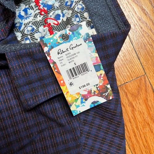 Robert Graham Textured Gingham Button Down Shirt NWT $198 Size S Deep Purple - Picture 7 of 14
