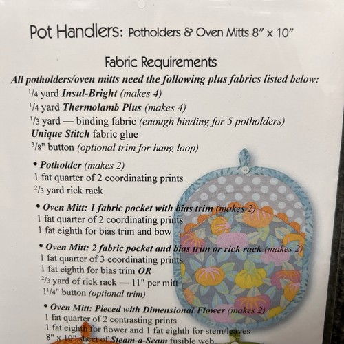 POT HANDLERS Potholders & Oven Mitts Tiger Lily Press Patterns 1221 New - Picture 7 of 8