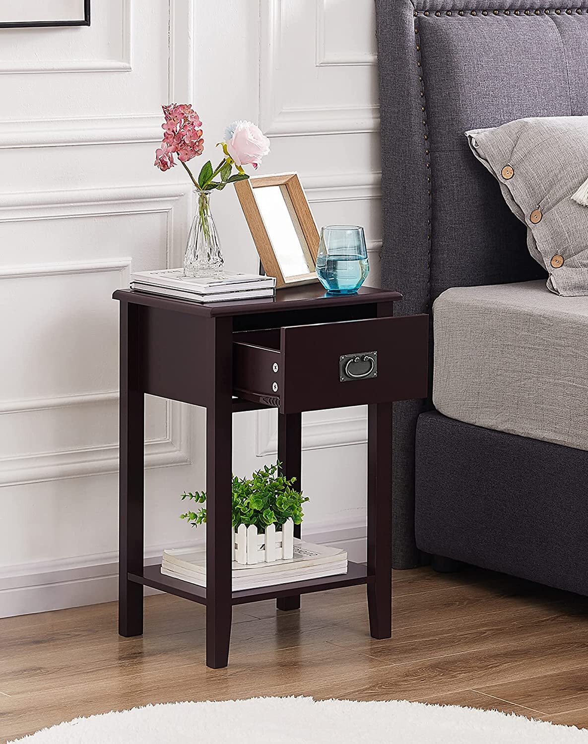 VECELO Nightstands Set of 2 End/Side Tables Living Room Bedroom Bedside, Vintage - Picture 2 of 11
