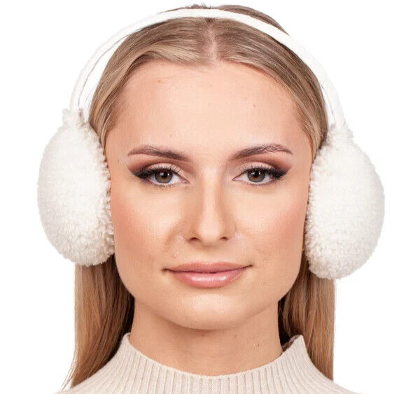 White Curly Shearling Fur Earmuffs,Cozy Winter Fur Ear  display picture 3